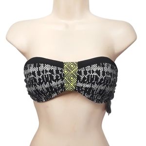 NEW Lili Blu Strapless Black White Green Tribal Print Medium Bikini Top